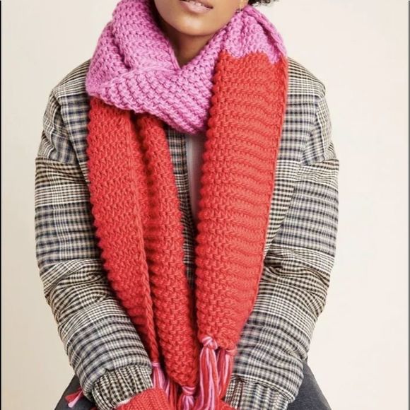 Anthropologie Accessories - Anthropologie Scarf Wrap Colorblock Cozy Fringed
